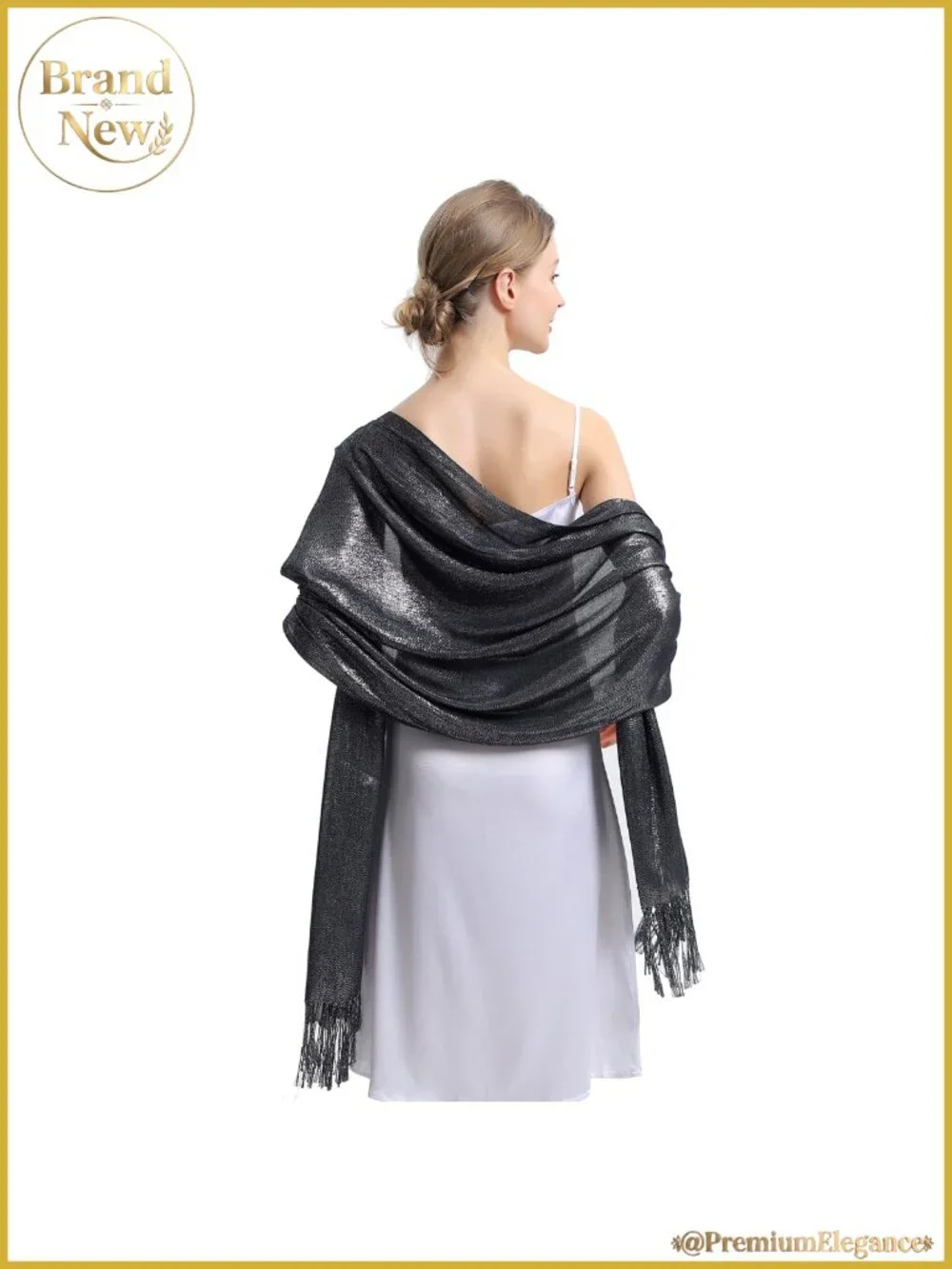 Metallic Glitter Pashmina Shawl Wrap with Fringe for Evening Party